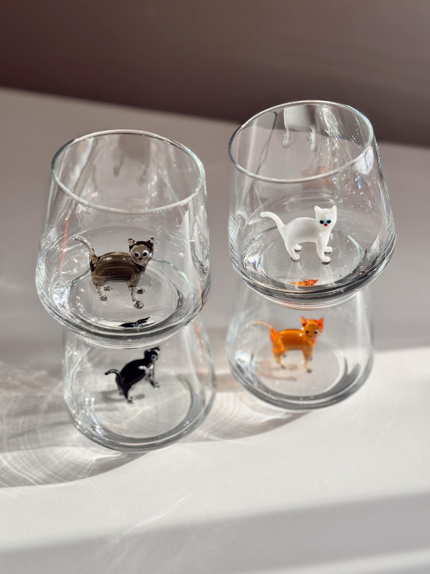 Handmade Cat Figurine Glass Cup 3D Cat Wine Glass Cat Lover Gift