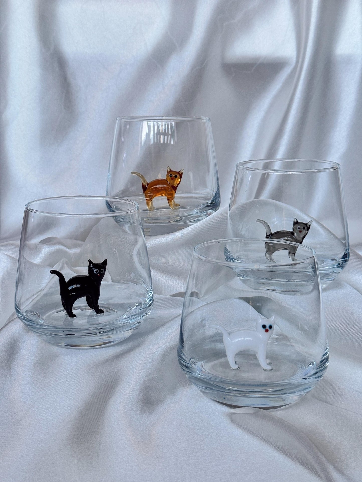 Handmade Cat Figurine Glass Cup 3D Cat Wine Glass Cat Lover Gift