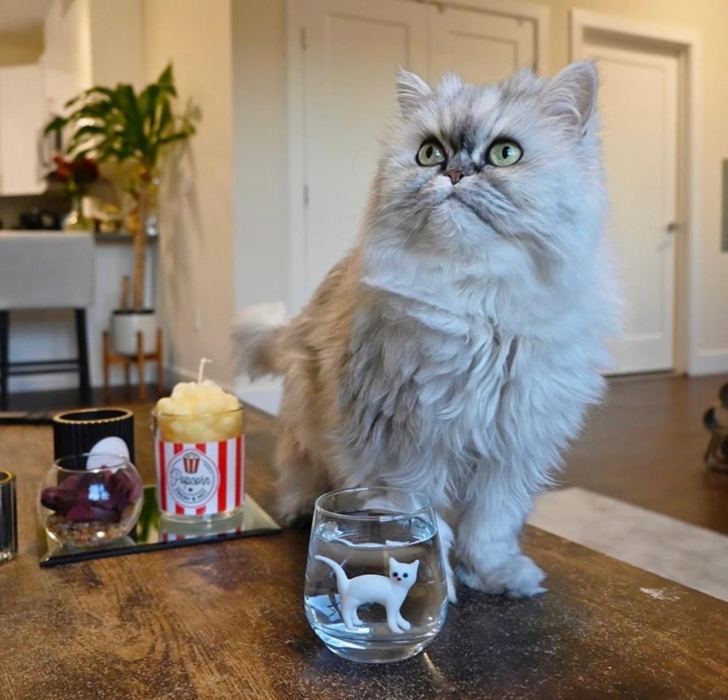 Handmade Cat Figurine Glass Cup 3D Cat Wine Glass Cat Lover Gift