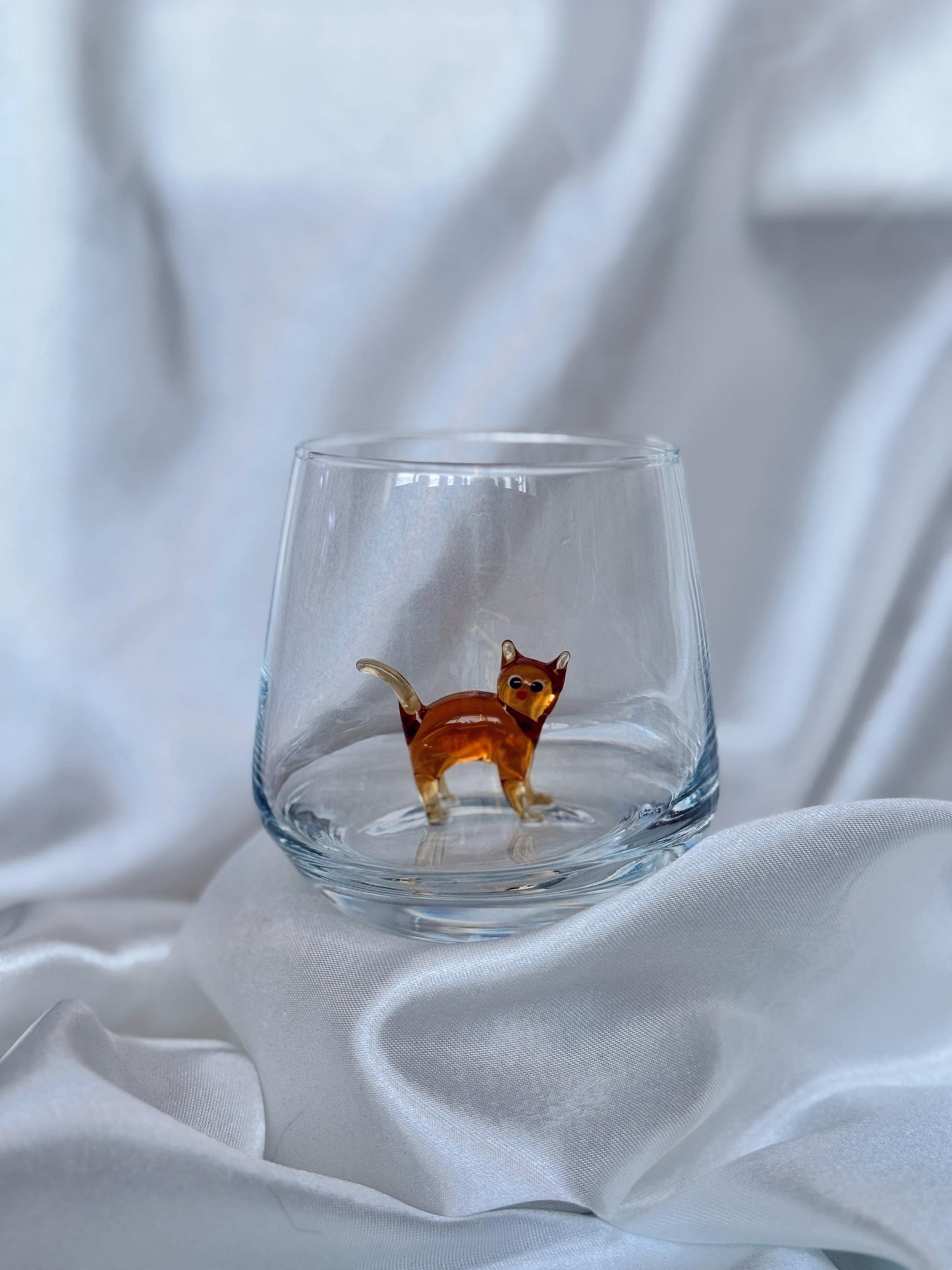 Handmade Cat Figurine Glass Cup 3D Cat Wine Glass Cat Lover Gift
