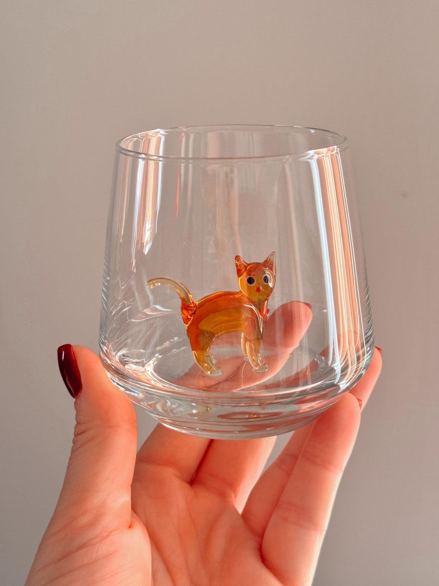 Handmade Cat Figurine Glass Cup 3D Cat Wine Glass Cat Lover Gift