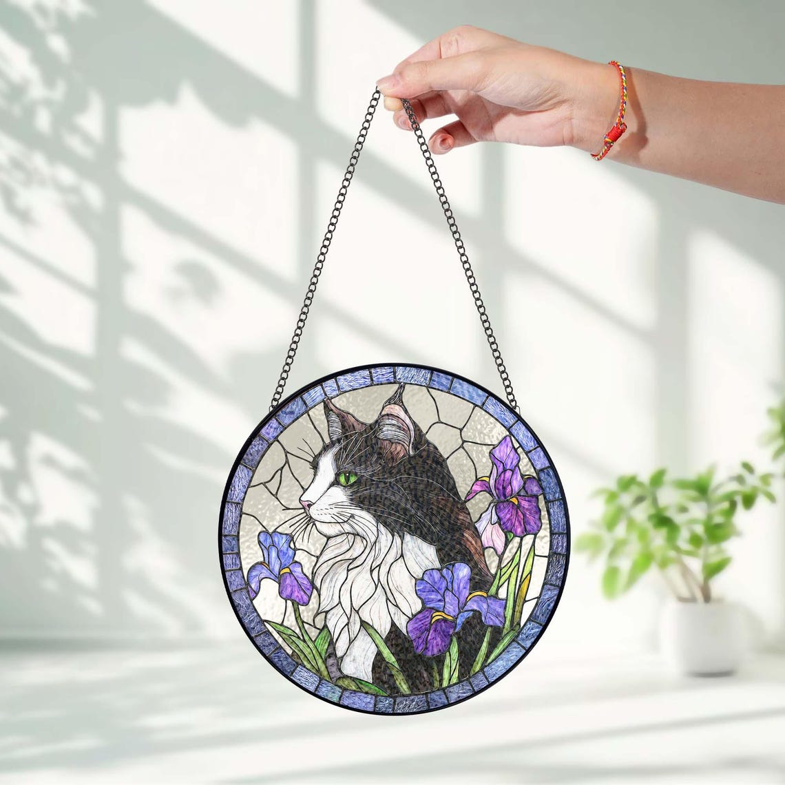 Portrait d'animal personnalisé en vitrail, attrape-soleil, souvenir pour animaux de compagnie, cadeau commémoratif pour amoureux des chiens et des chats