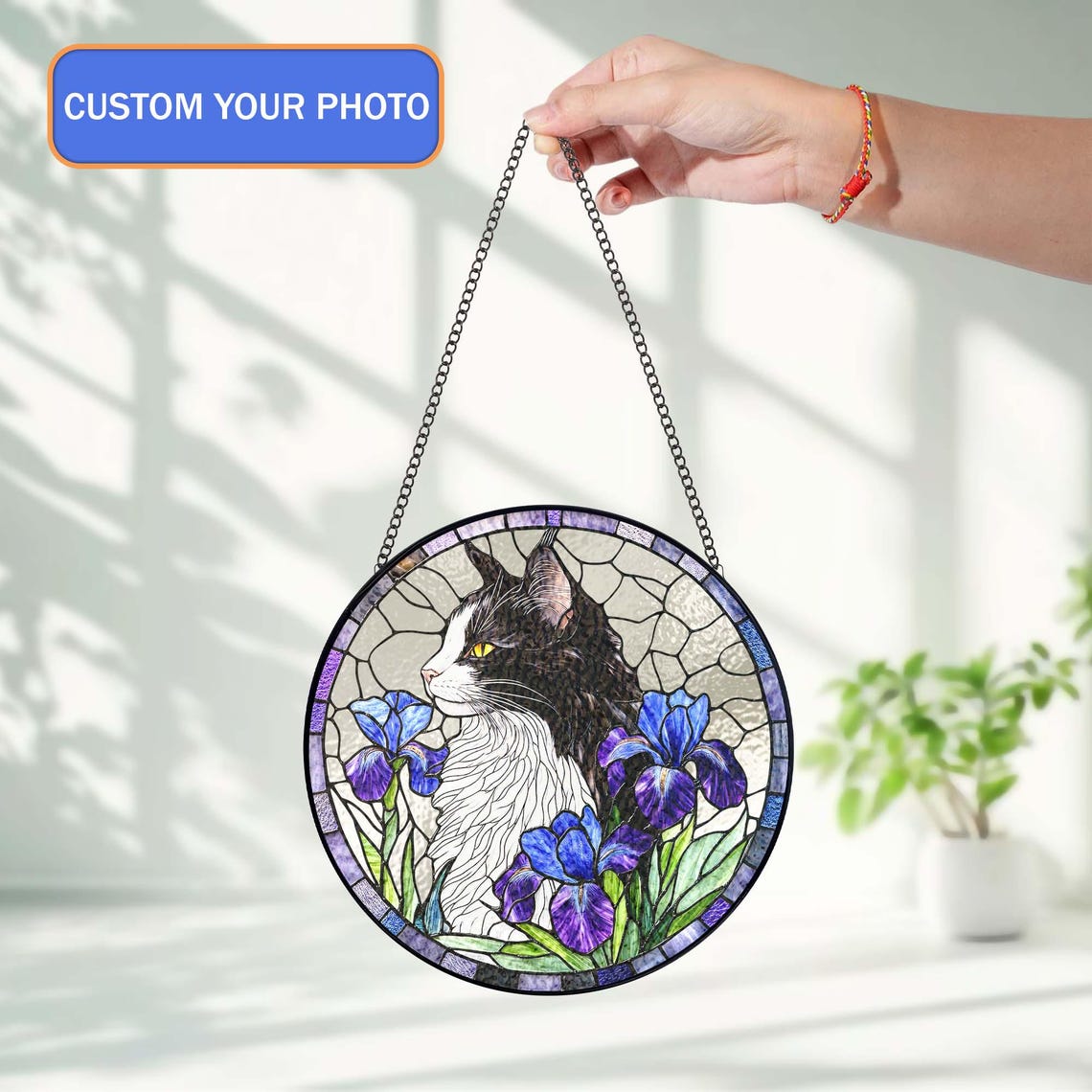 Portrait d'animal personnalisé en vitrail, attrape-soleil, souvenir pour animaux de compagnie, cadeau commémoratif pour amoureux des chiens et des chats