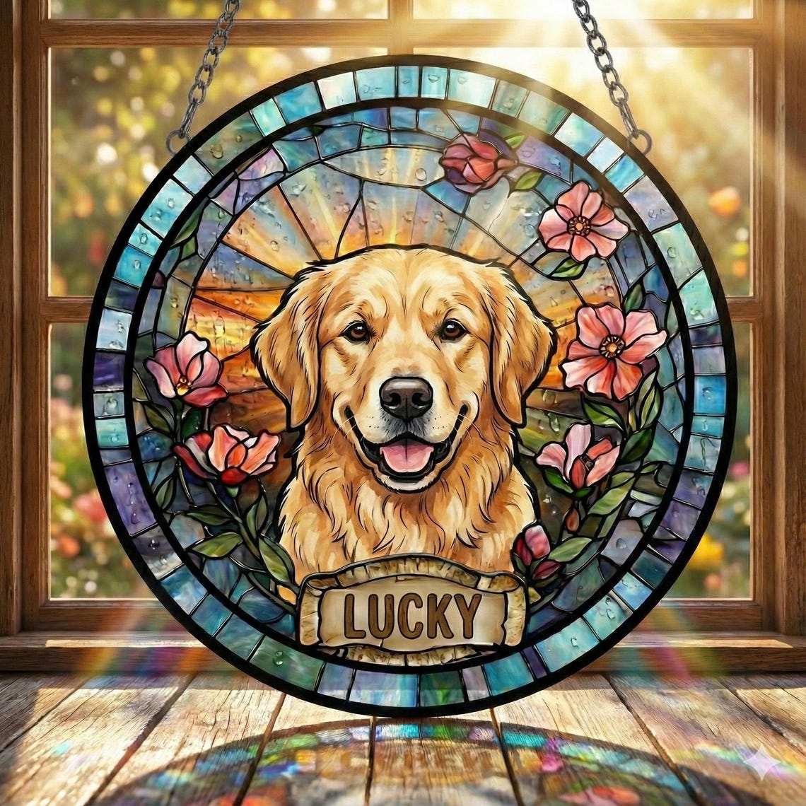 Portrait d'animal personnalisé en vitrail, attrape-soleil, souvenir pour animaux de compagnie, cadeau commémoratif pour amoureux des chiens et des chats