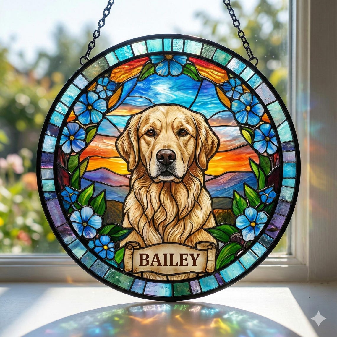 Portrait d'animal personnalisé en vitrail, attrape-soleil, souvenir pour animaux de compagnie, cadeau commémoratif pour amoureux des chiens et des chats