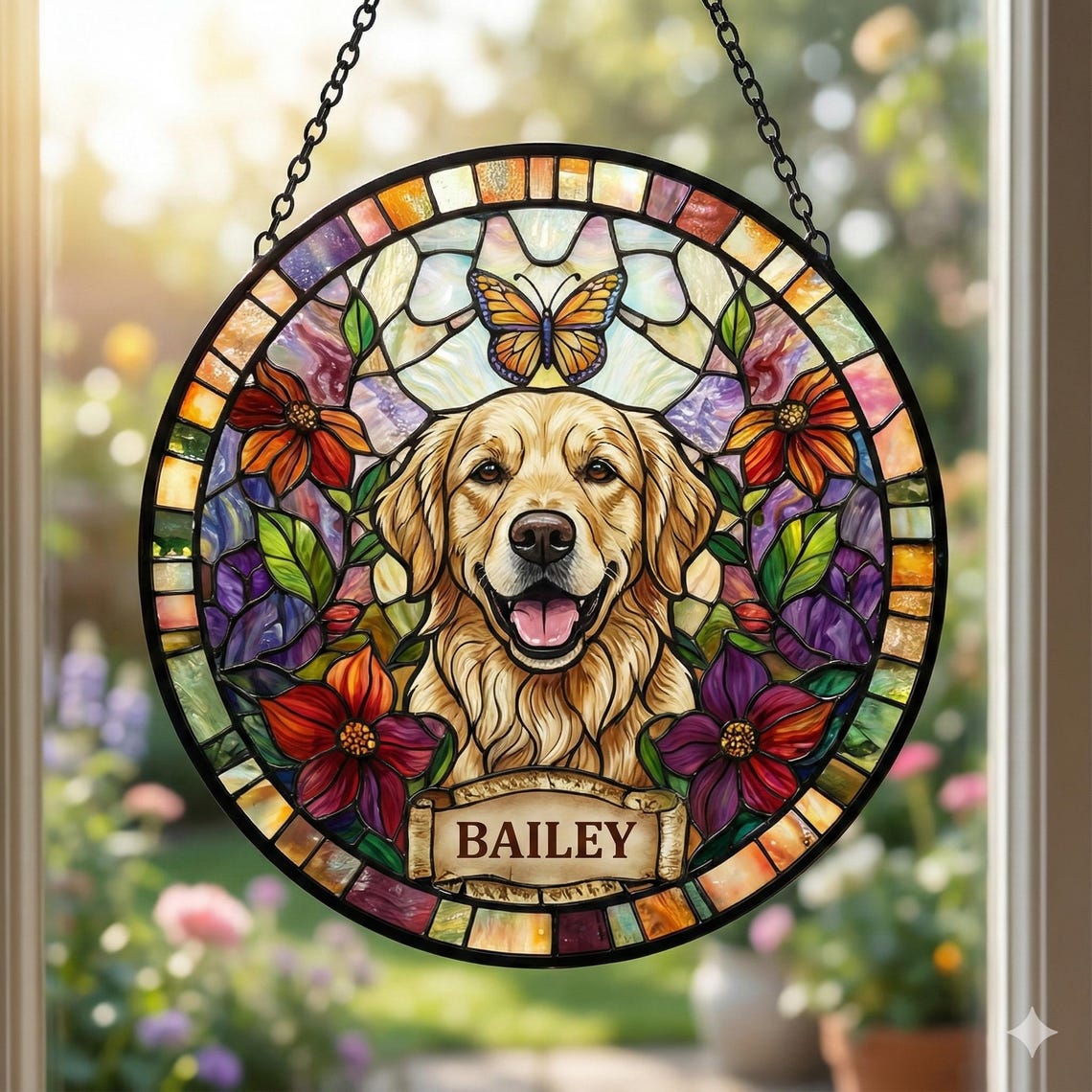 Portrait d'animal personnalisé en vitrail, attrape-soleil, souvenir pour animaux de compagnie, cadeau commémoratif pour amoureux des chiens et des chats