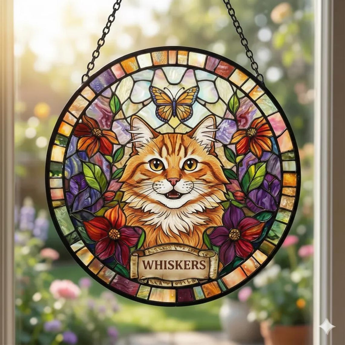 Portrait d'animal personnalisé en vitrail, attrape-soleil, souvenir pour animaux de compagnie, cadeau commémoratif pour amoureux des chiens et des chats