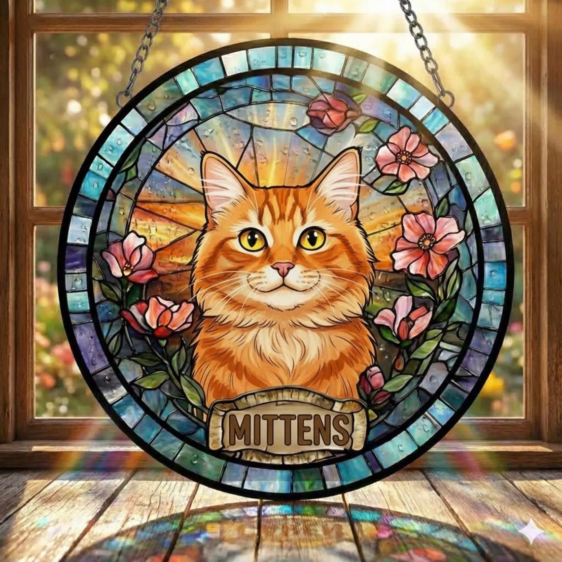 Portrait d'animal personnalisé en vitrail, attrape-soleil, souvenir pour animaux de compagnie, cadeau commémoratif pour amoureux des chiens et des chats