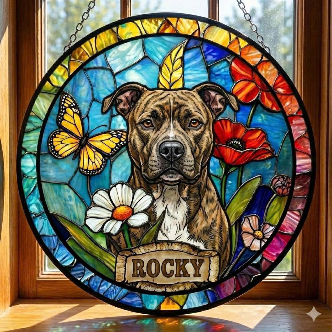 Portrait d'animal personnalisé en vitrail, attrape-soleil, souvenir pour animaux de compagnie, cadeau commémoratif pour amoureux des chiens et des chats