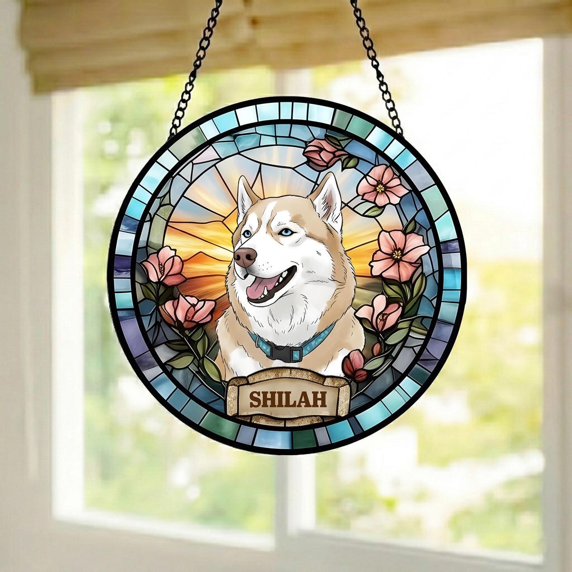 Portrait d'animal personnalisé en vitrail, attrape-soleil, souvenir pour animaux de compagnie, cadeau commémoratif pour amoureux des chiens et des chats