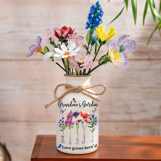 Custom Birth Flower Vase with Glass Flower Spring Decoration Mother's Day Gift