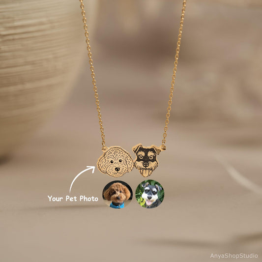 Custom Pet Portrait Necklace, Pet Memorial Jewelry, Pet Name Necklace Engraved Necklace, Dog & Cat Necklace, Women Necklace, Gift for Her