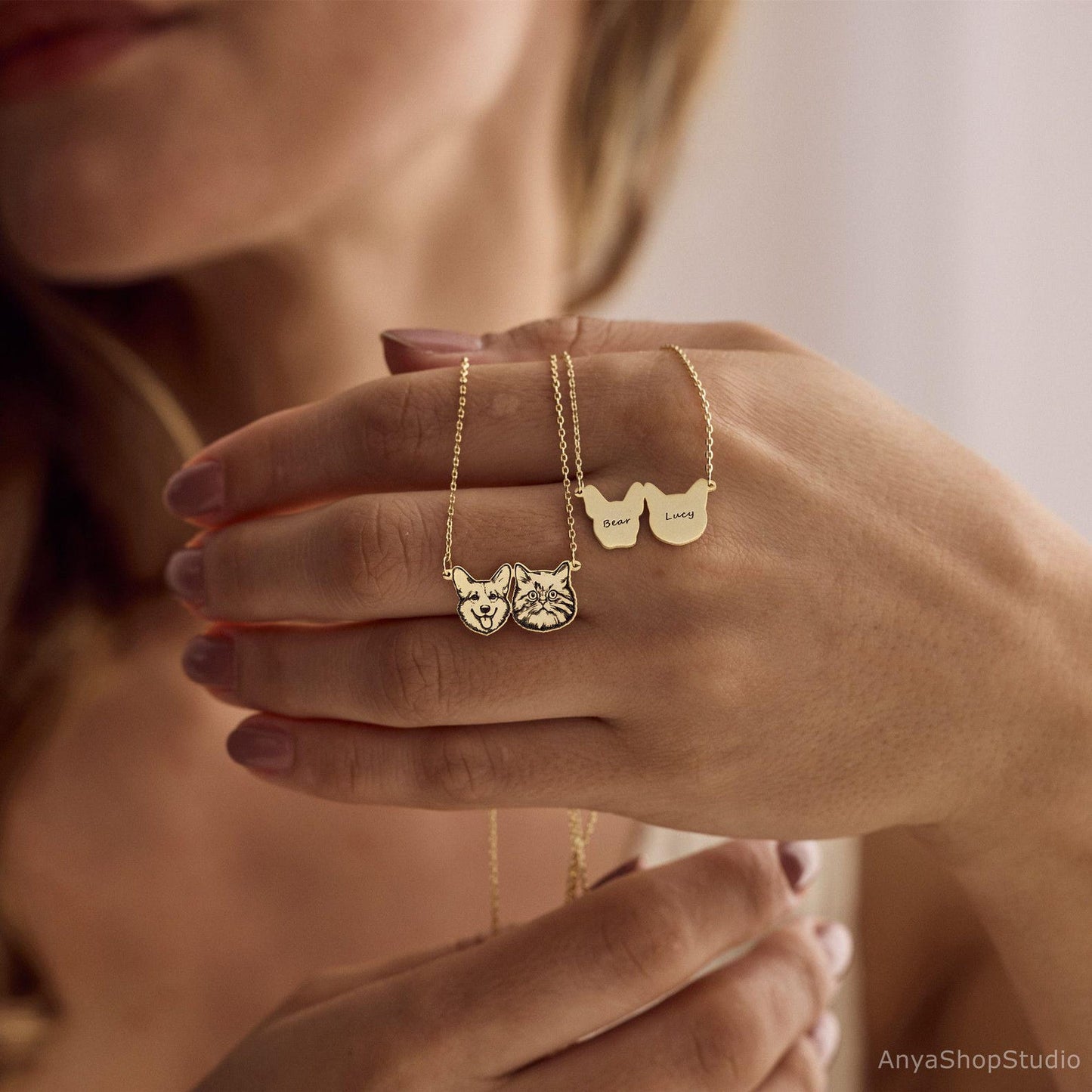 Custom Pet Portrait Necklace, Pet Memorial Jewelry, Pet Name Necklace Engraved Necklace, Dog & Cat Necklace, Women Necklace, Gift for Her