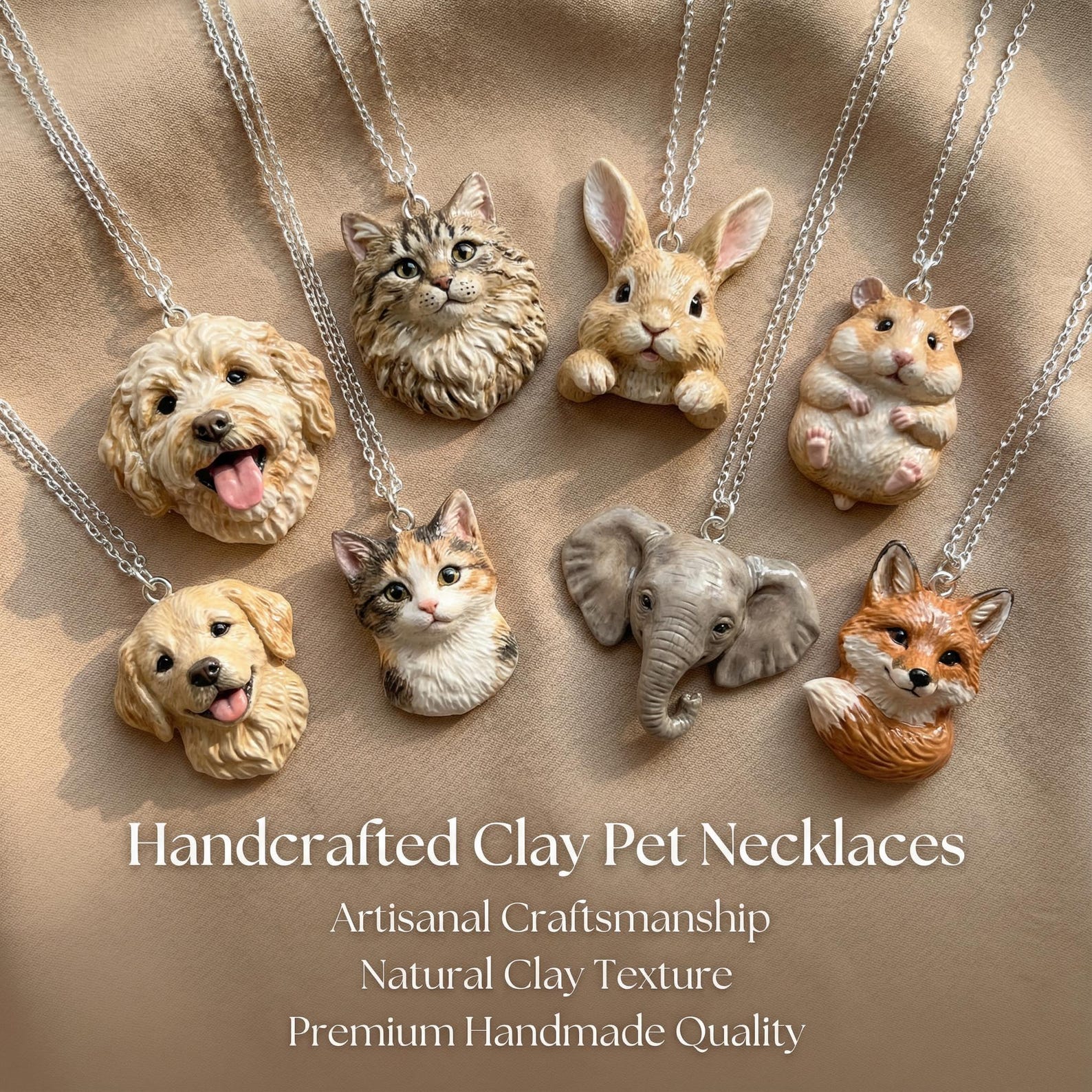 ＊Handmade Animal　ネックレス Custom 3D pet sculptures necklace with handmade ceramic pet