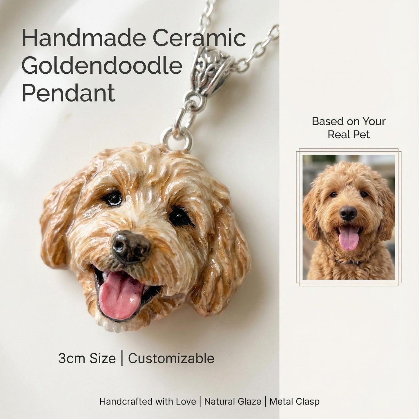 Custom 3D pet sculptures necklace with handmade ceramic pet pendant Pet keepsake Gift