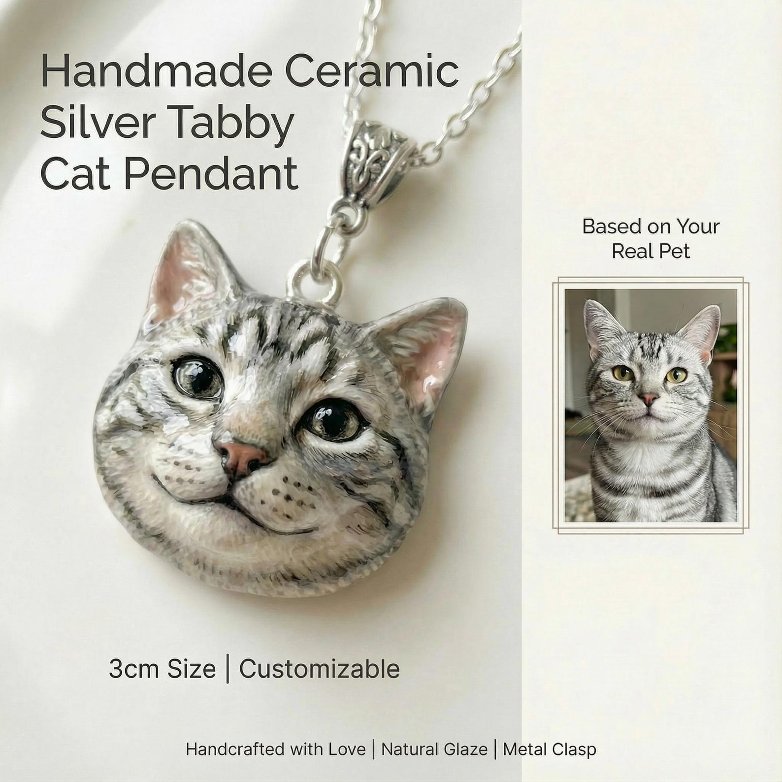 Custom 3D pet sculptures necklace with handmade ceramic pet