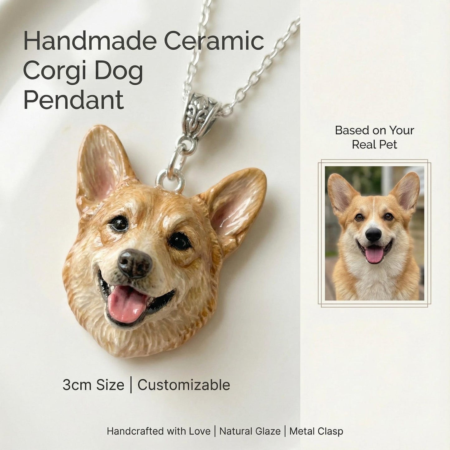 Custom 3D pet sculptures necklace with handmade ceramic pet pendant Pet keepsake Gift