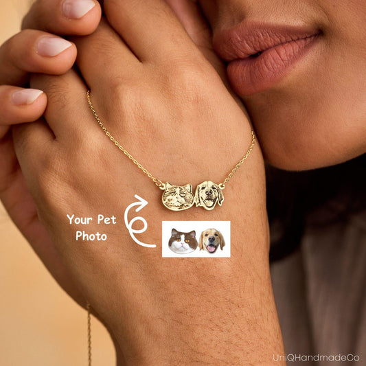 Personalized Pet Portrait Necklace, Custom Pet Name Necklace, Dog Photo Necklace, Dog Cat Memorial Gift, Pet Loss Gift, Mothers Day Gift