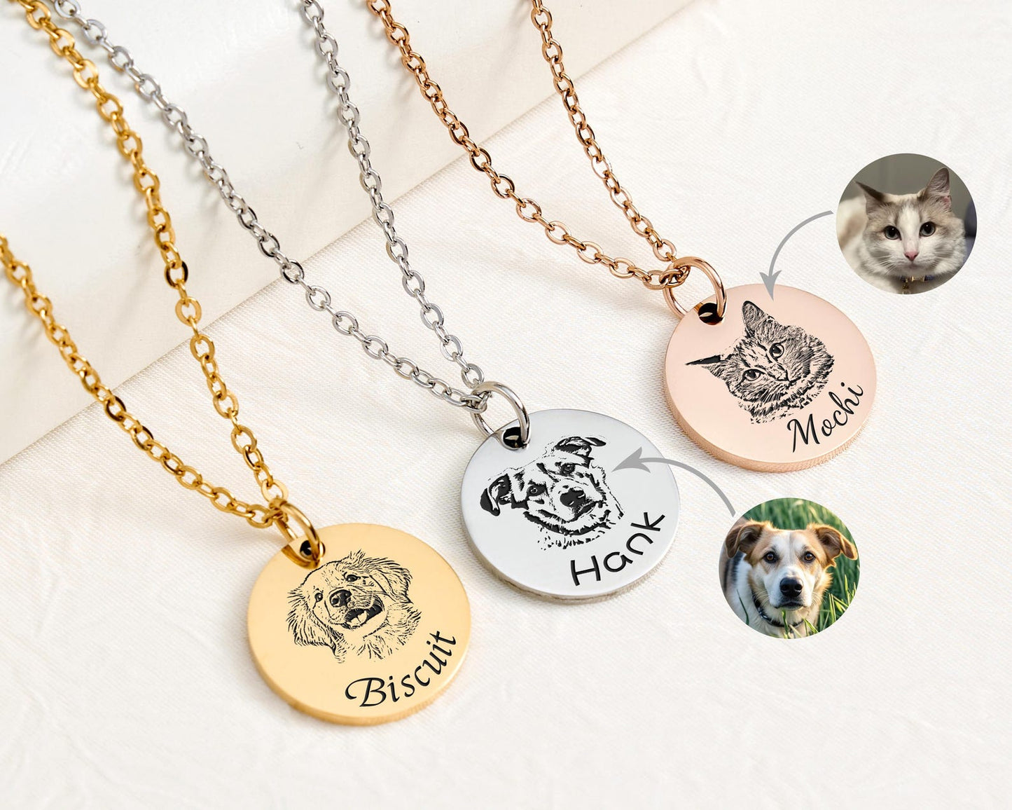 Personalized Pet Portrait Necklace, Custom Laser Engraved Cat Necklace with Photo or Name, Memorial Jewelry Customized Gifts for Dog Mom