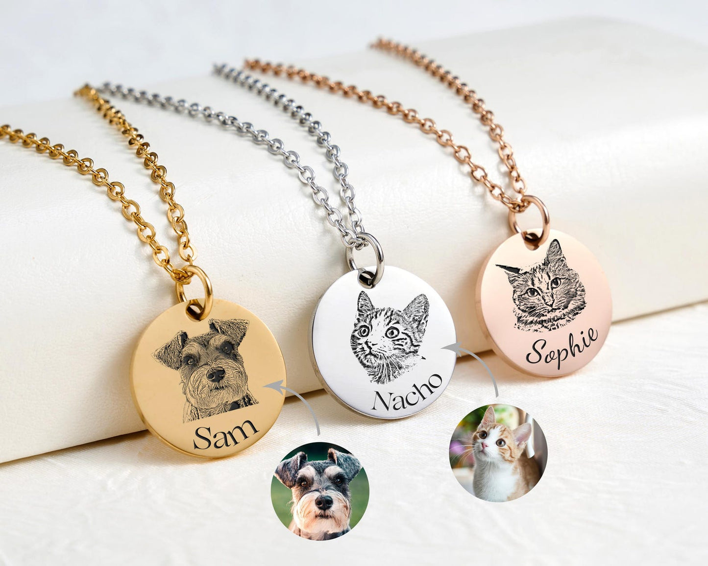 Personalized Pet Portrait Necklace, Custom Laser Engraved Cat Necklace with Photo or Name, Memorial Jewelry Customized Gifts for Dog Mom