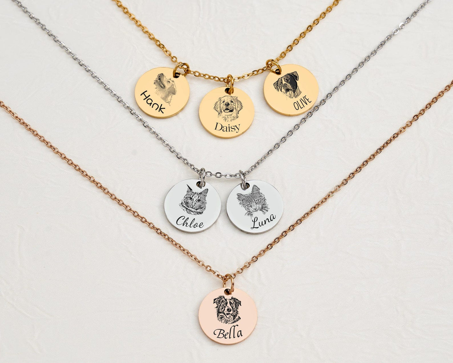 Personalized Pet Portrait Necklace, Custom Laser Engraved Cat Necklace with Photo or Name, Memorial Jewelry Customized Gifts for Dog Mom