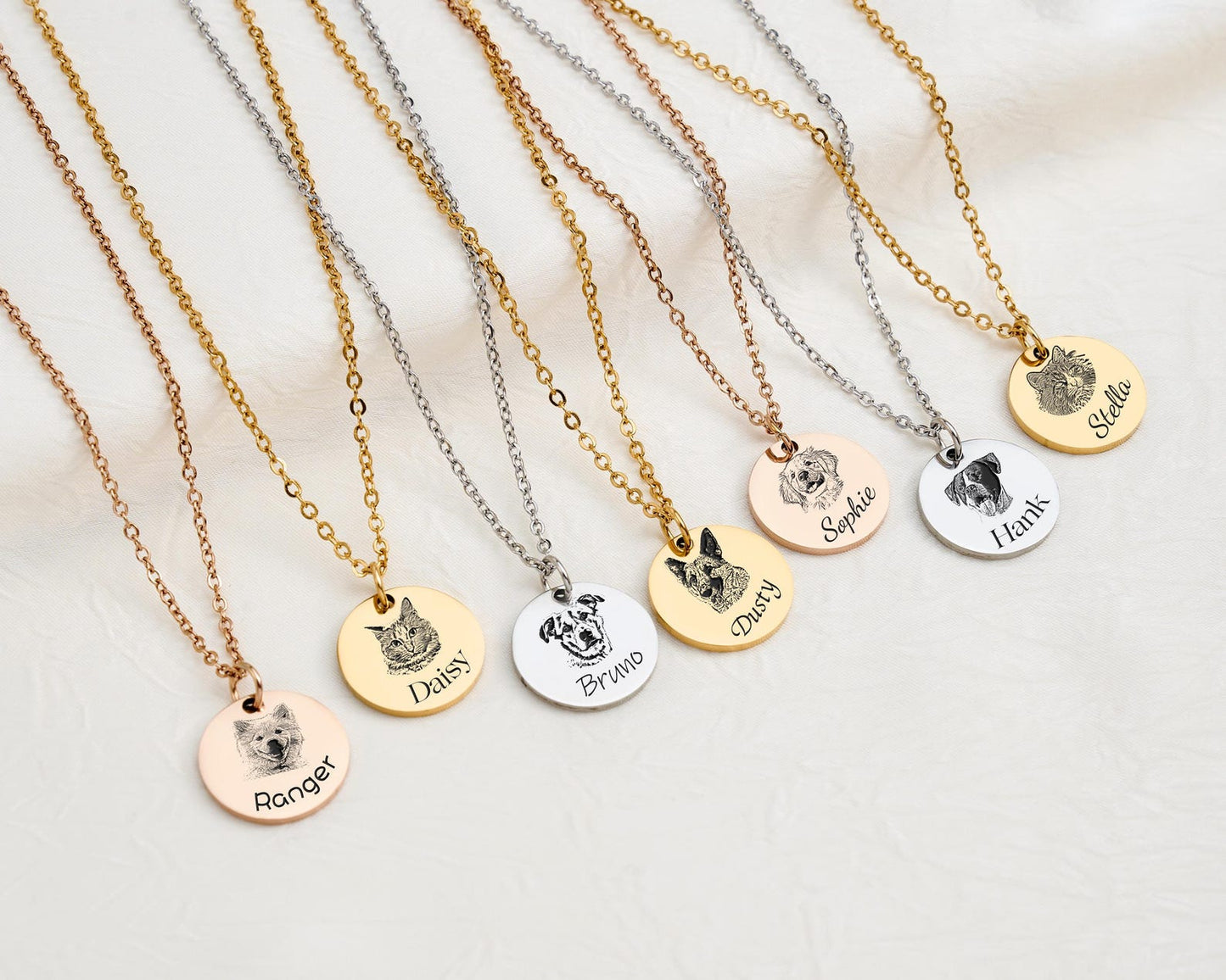 Personalized Pet Portrait Necklace, Custom Laser Engraved Cat Necklace with Photo or Name, Memorial Jewelry Customized Gifts for Dog Mom