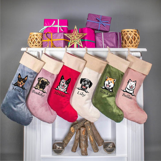 Personalized Embroidered Pet Dog Christmas Stocking with Name Gifts for Dog Owners Christmas Gift for Pet Lovers