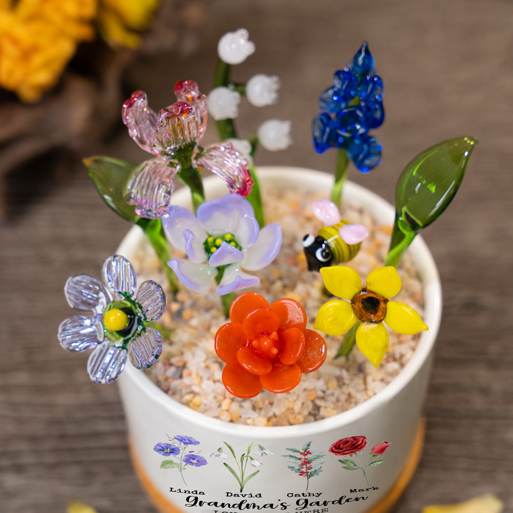 Custom Birth Flower Pot with Mini Glass Flower Spring Decoration Mother's Day Gift