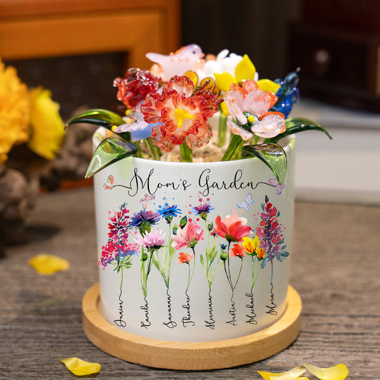 Custom Mom's Garden Birth Flower Pot with Mini Glass Flower Keepsake Gift Mother's Day Gift