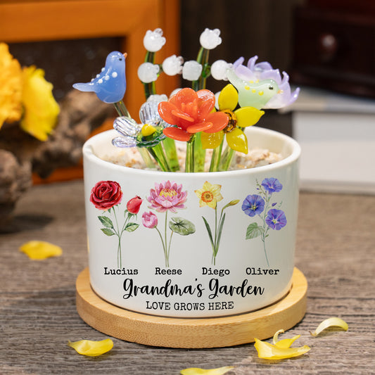 Custom Birth Flower Pot with Mini Glass Flower Spring Decoration Mother's Day Gift