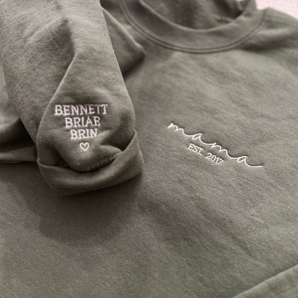 Sudadera de cuello redondo bordada con el nombre de los niños en la manga, regalo para el Día de la Madre para mamá