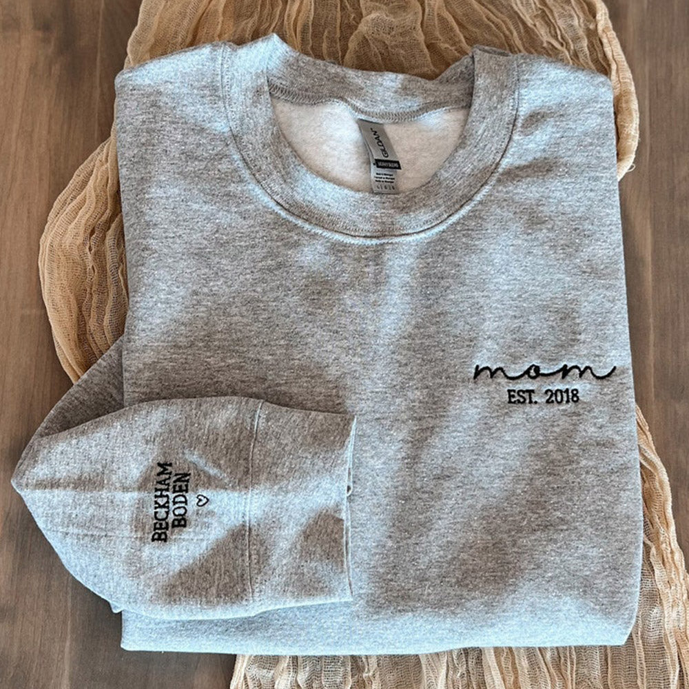 Sudadera de cuello redondo bordada con el nombre de los niños en la manga, regalo para el Día de la Madre para mamá