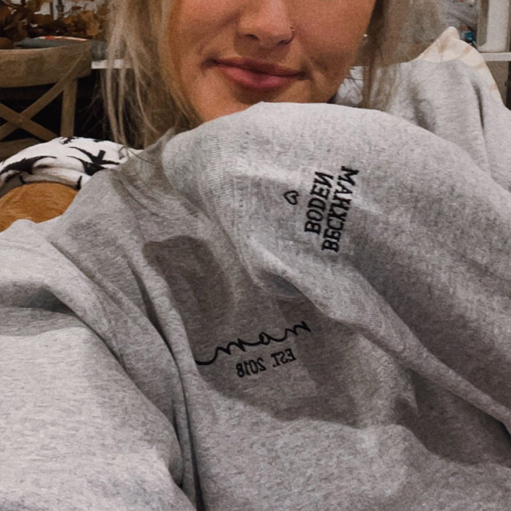 Sudadera de cuello redondo bordada con el nombre de los niños en la manga, regalo para el Día de la Madre para mamá