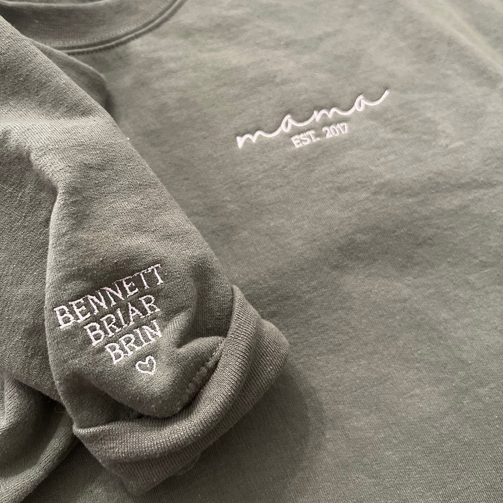 Sudadera de cuello redondo bordada con el nombre de los niños en la manga, regalo para el Día de la Madre para mamá