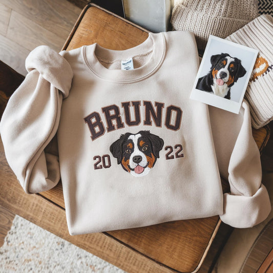 Personalized Embroidered Pet Face and Name Est Sweatshirt Hoodie Gift for Pet Lovers