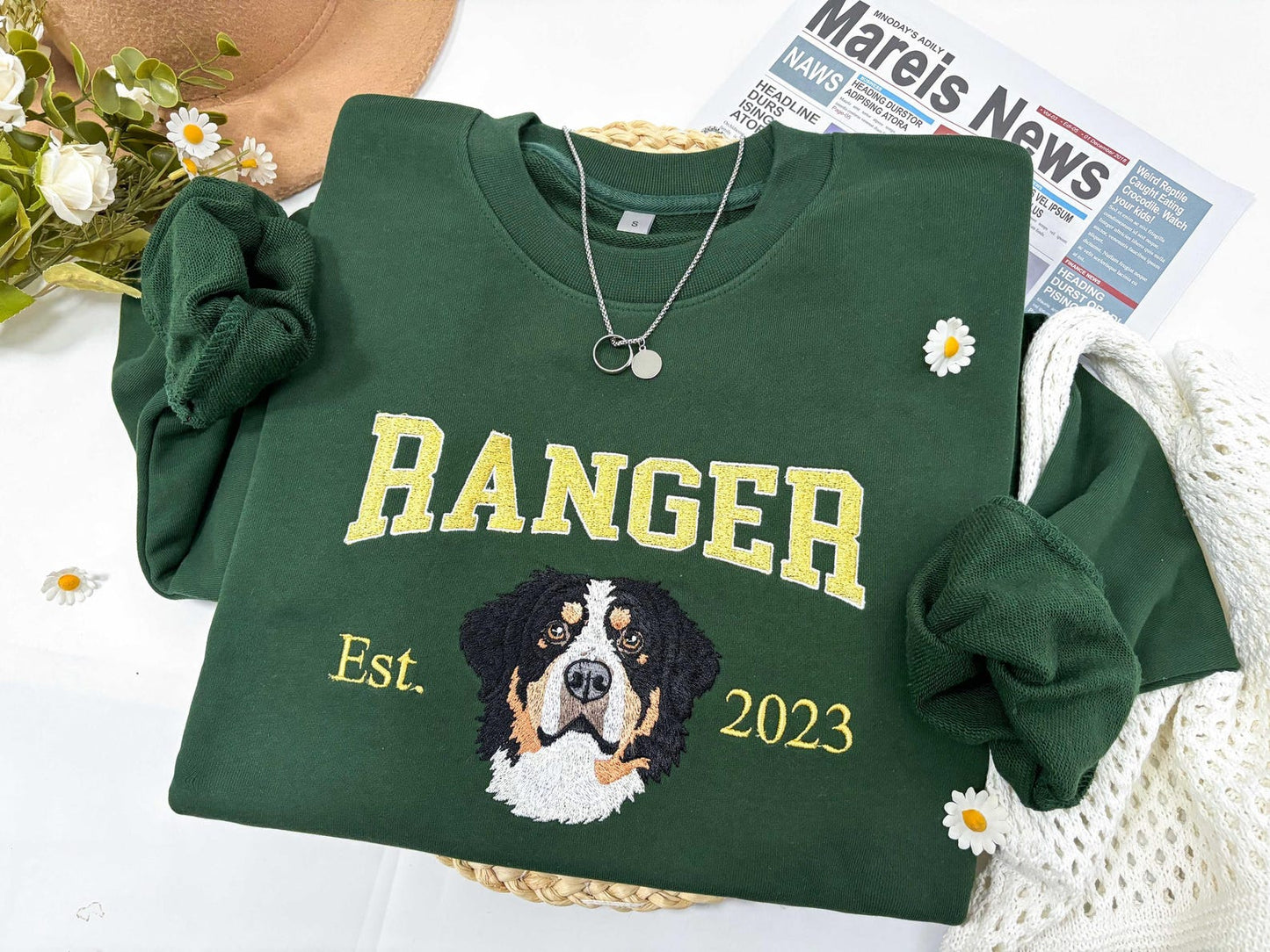 Personalisiertes besticktes Haustier-Hundegesicht und -Namens-Sweatshirt, Andenken, Geschenk für Tierliebhaber