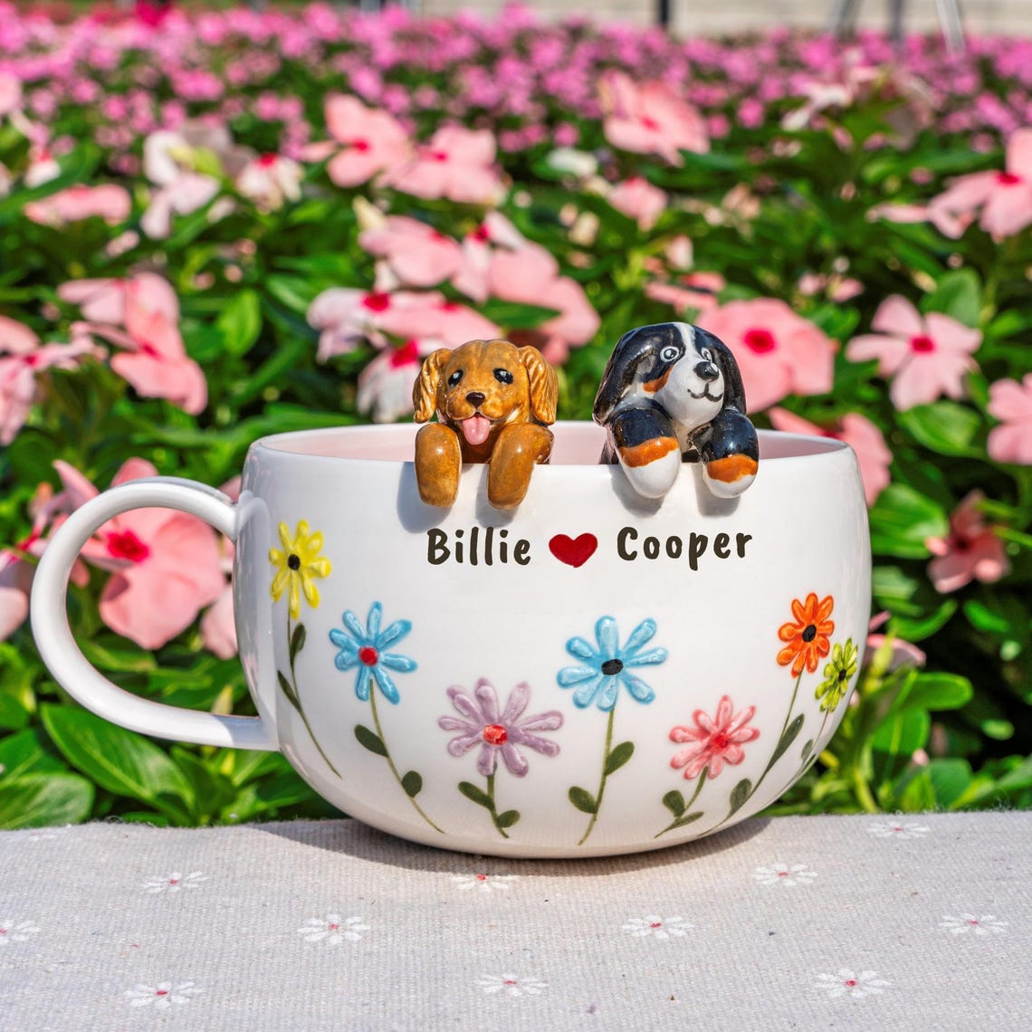 Custom Pet Figurine Mug with Name – Handmade Cat & Dog Ceramic Mug Christmas Keepsake Gift for Pet Lovers