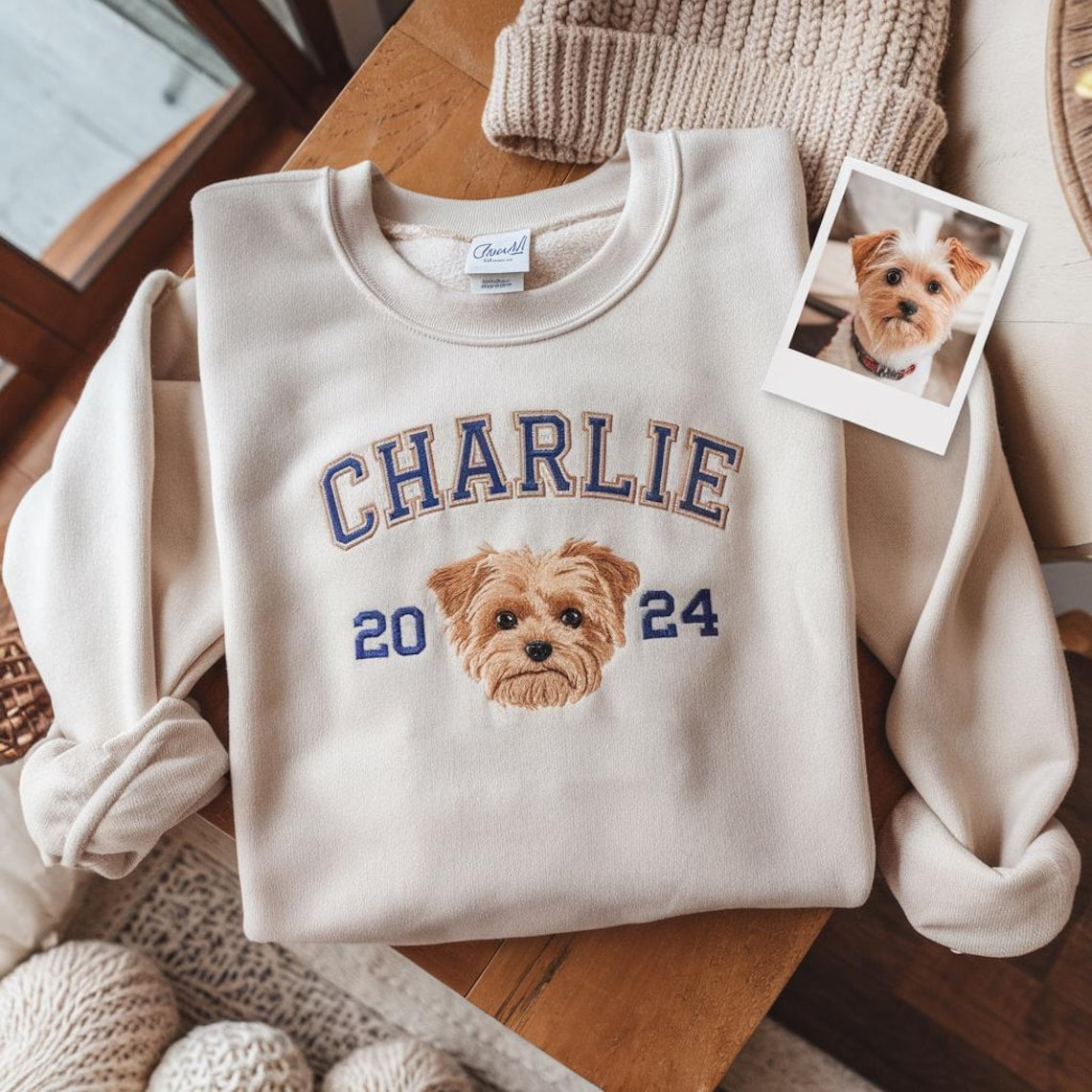 Personalized Embroidered Pet Face and Name Est Sweatshirt Hoodie Gift for Pet Lovers