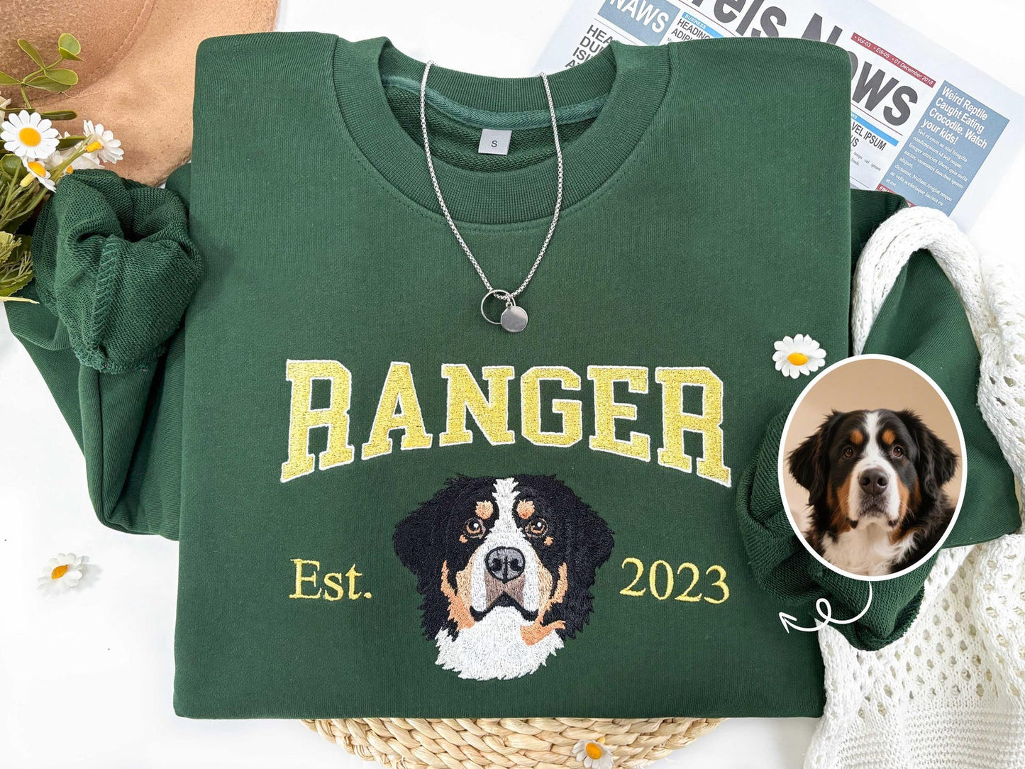 Personalisiertes besticktes Haustier-Hundegesicht und -Namens-Sweatshirt, Andenken, Geschenk für Tierliebhaber