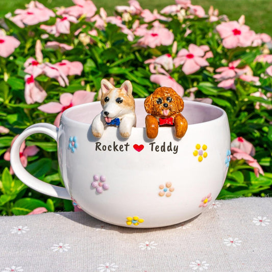 Custom Pet Figurine Mug with Name – Handmade Cat & Dog Ceramic Mug Christmas Keepsake Gift for Pet Lovers