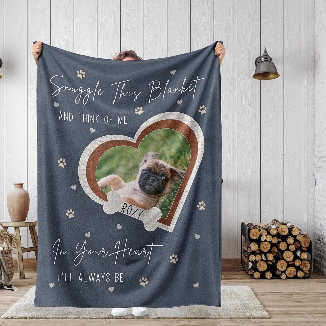 Custom Dog Memorial Blanket with Pet Photo – Personalized Pet Remembrance Gift for Dog Cat Lovers