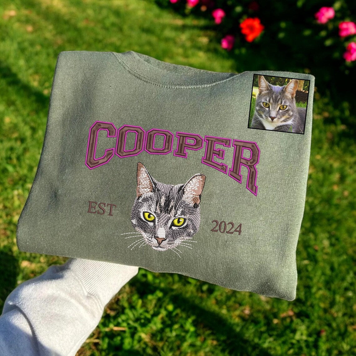 Personalized Pet Portrait Sweatshirt Embroidered Dog Face and Name EST Hoodie Pet Sympathy Gifts  for Pet Lovers