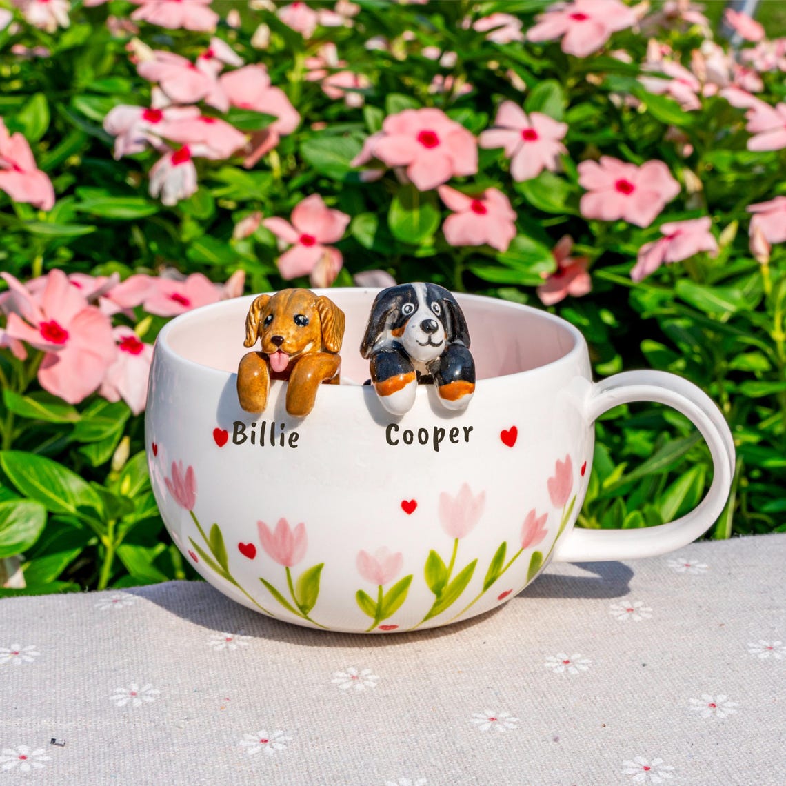 Custom Pet Figurine Mug with Name – Handmade Cat & Dog Ceramic Mug Christmas Keepsake Gift for Pet Lovers