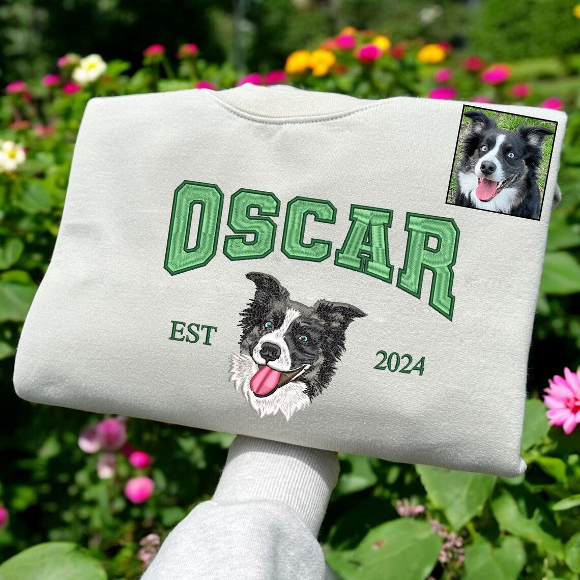 Personalized Pet Portrait Sweatshirt Embroidered Dog Face and Name EST Hoodie Pet Sympathy Gifts  for Pet Lovers