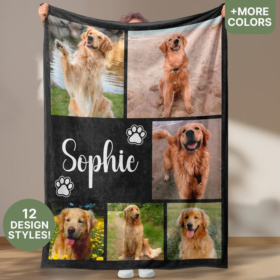 Custom Pet Photos Collage Blanket Comfortable Blanket Gift for Dog Cat Lovers Birthday Christmas Gift