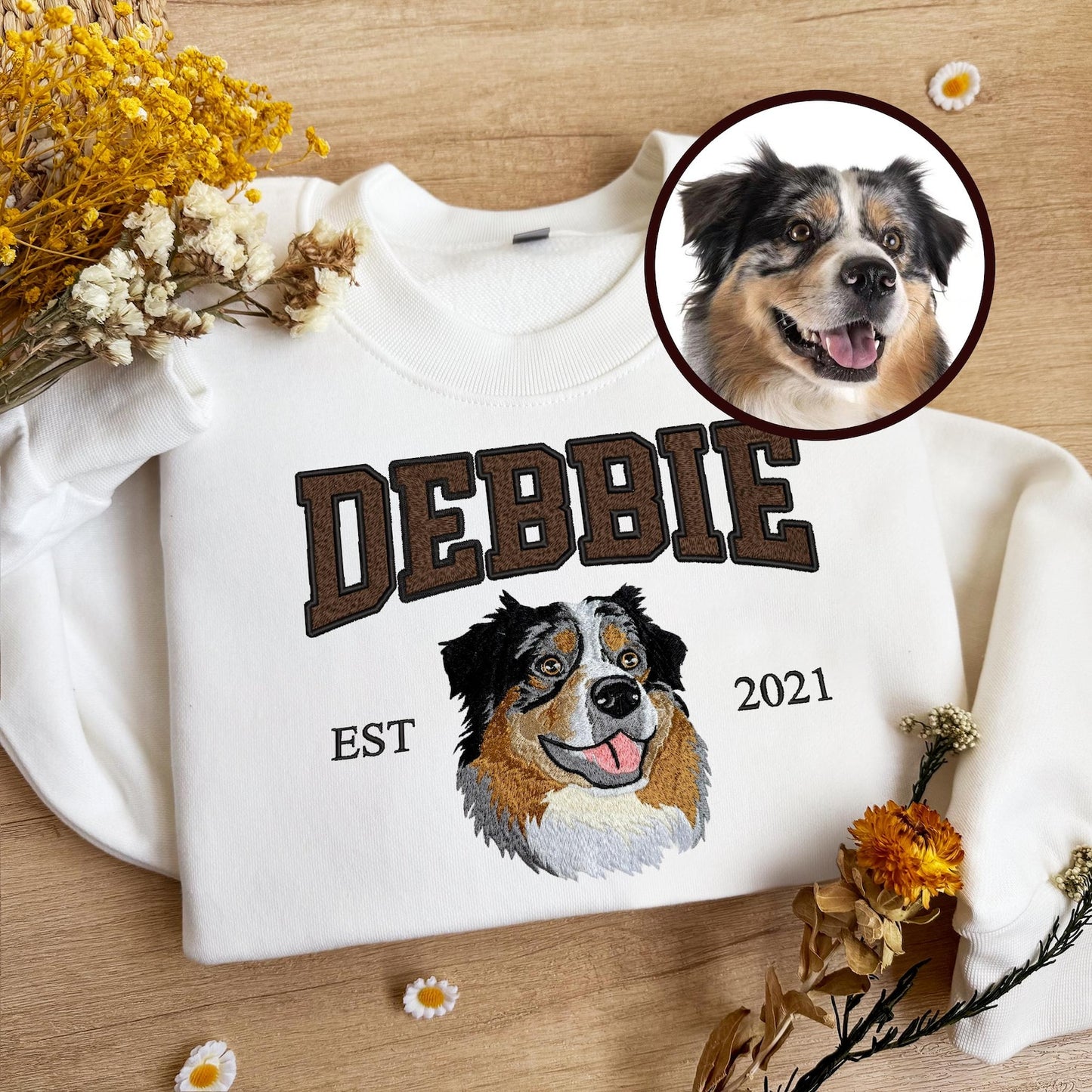 Personalisiertes besticktes Haustier-Hundegesicht und -Namens-Sweatshirt, Andenken, Geschenk für Tierliebhaber