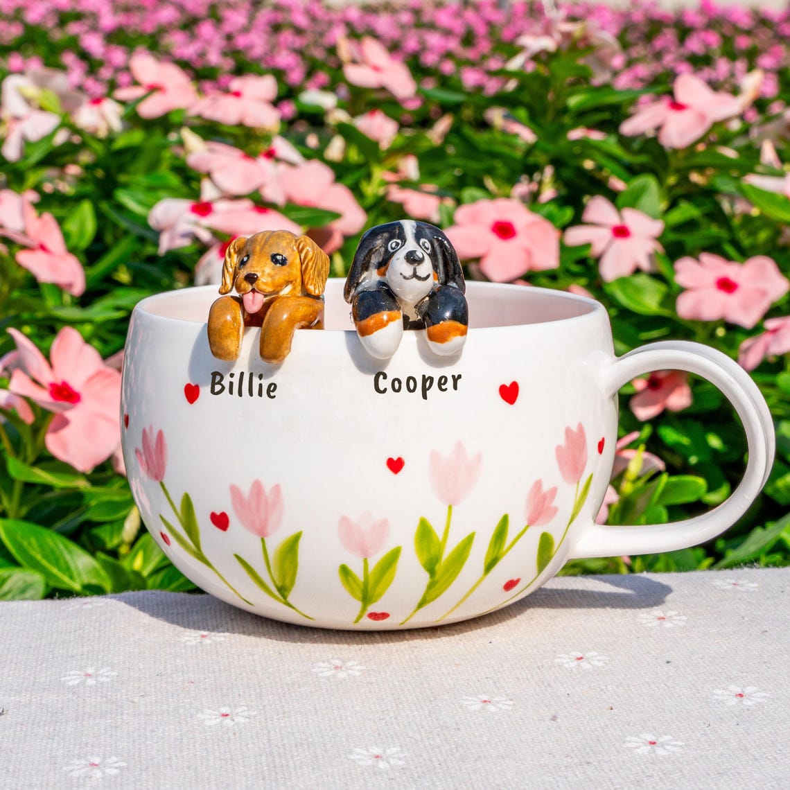 Custom Pet Figurine Mug with Name – Handmade Cat & Dog Ceramic Mug Christmas Keepsake Gift for Pet Lovers