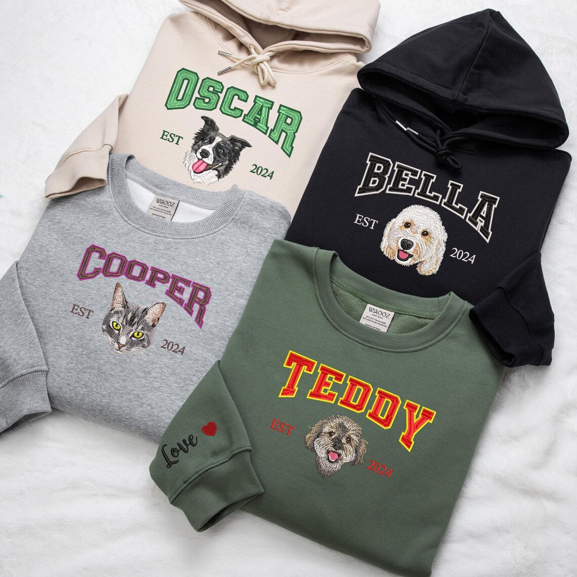 Personalized Pet Portrait Sweatshirt Embroidered Dog Face and Name EST Hoodie Pet Sympathy Gifts  for Pet Lovers