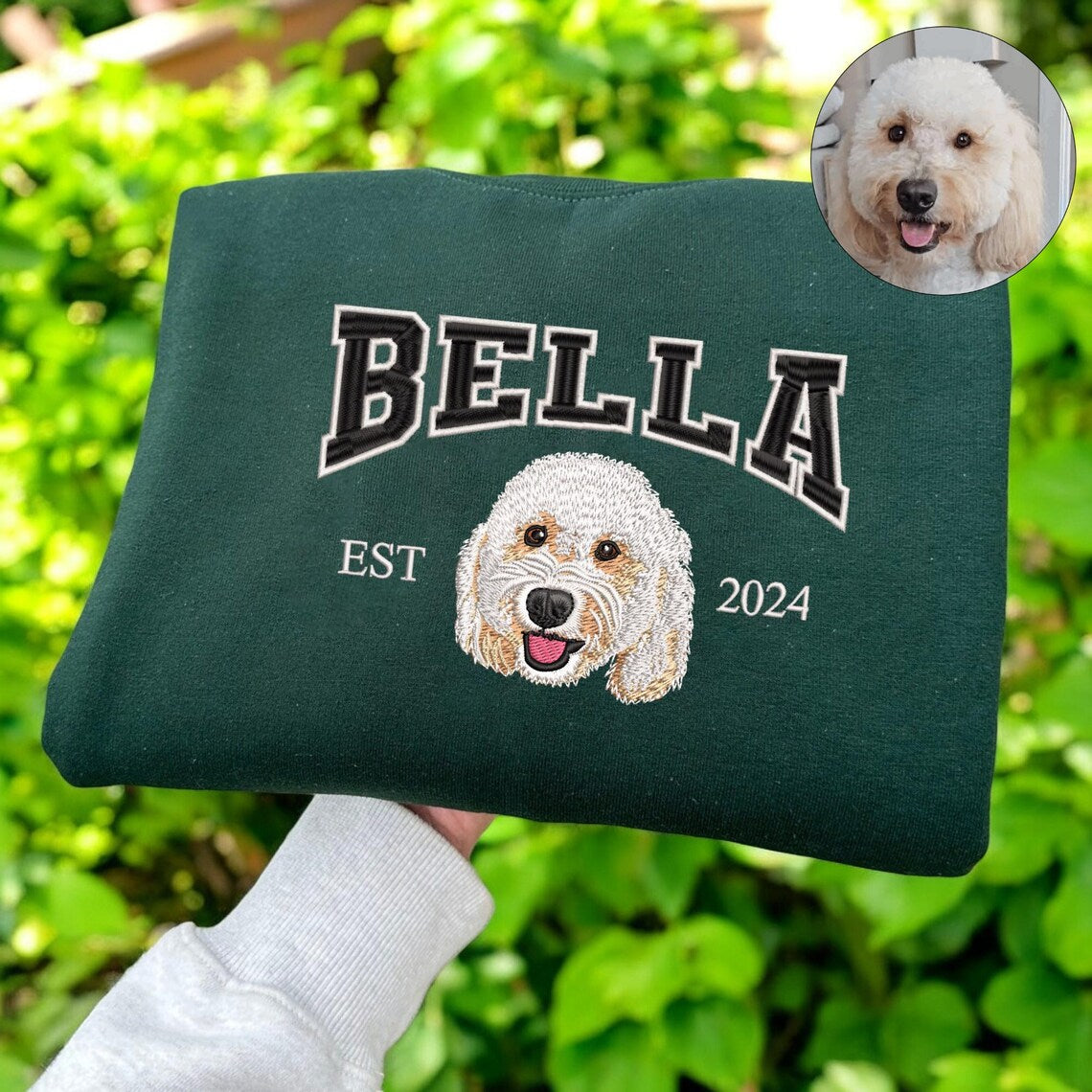 Personalized Pet Portrait Sweatshirt Embroidered Dog Face and Name EST Hoodie Pet Sympathy Gifts  for Pet Lovers
