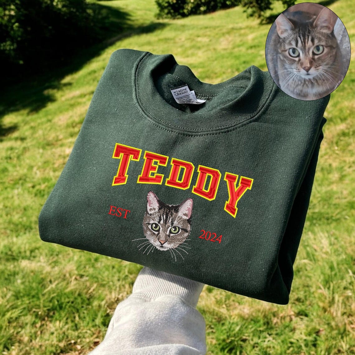 Personalized Pet Portrait Sweatshirt Embroidered Dog Face and Name EST Hoodie Pet Sympathy Gifts  for Pet Lovers